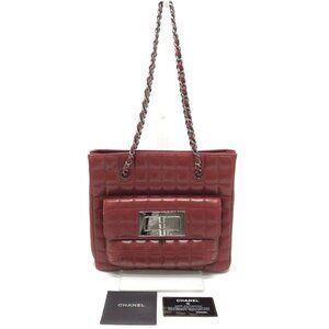 CHANEL Chocolate bar 2.55 Chain Shoulder Bag Tote Bag Lambskin Leather Red